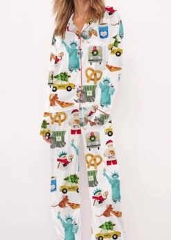 New York Christmas Satin Pajama Set For Women