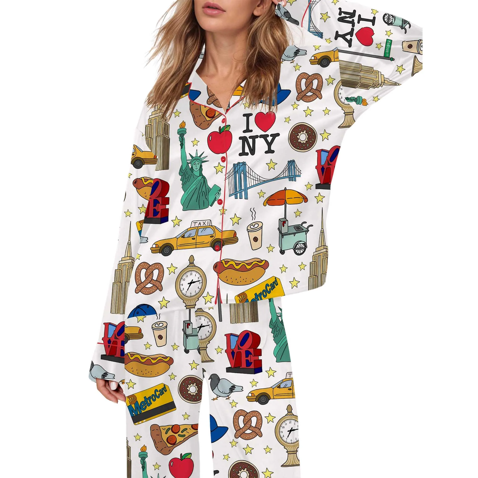 New York City Satin Pajama Set For Women - Image 3
