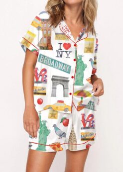 New York City Travel Satin Pajama Set For Women