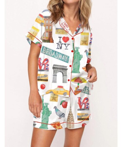 New York City Travel Satin Pajama Set For Women