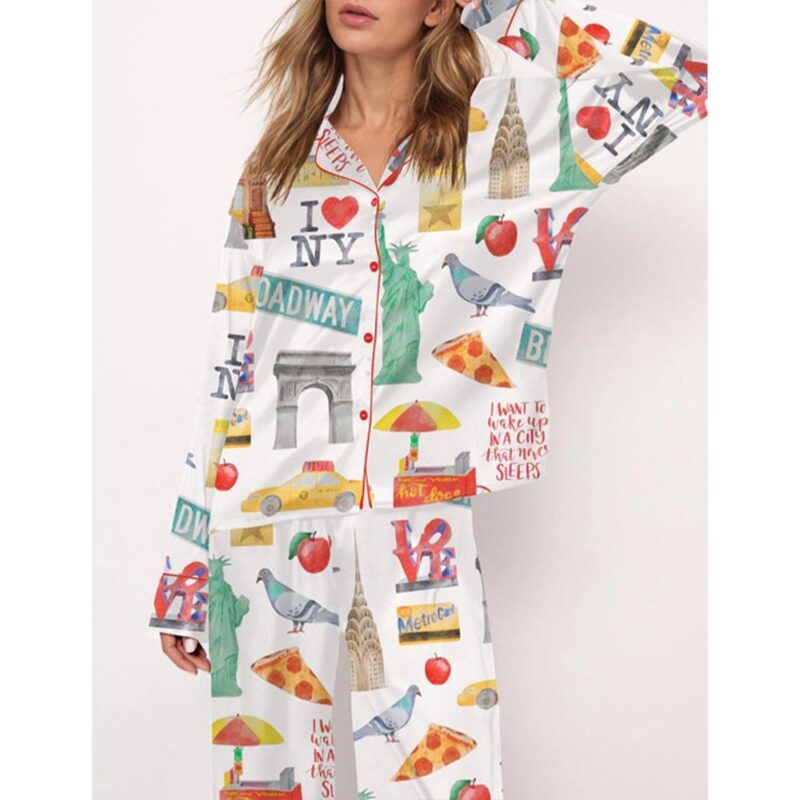 New York City Travel Satin Pajama Set For Women - Image 2