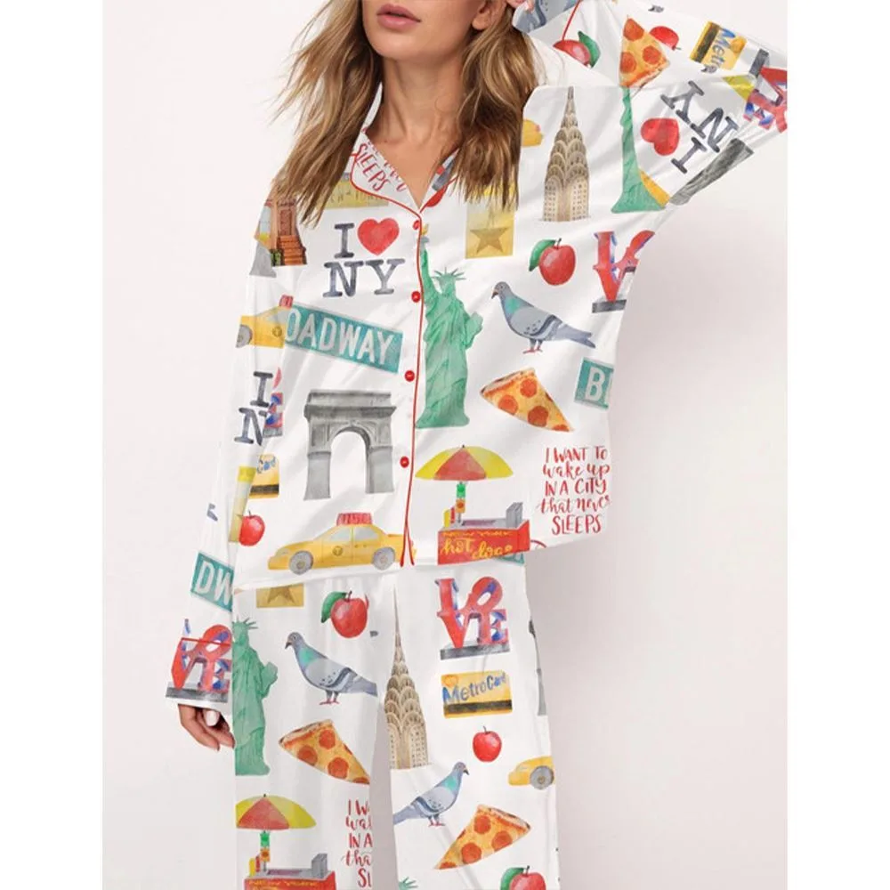 New York City Travel Satin Pajama Set For Women - Image 2