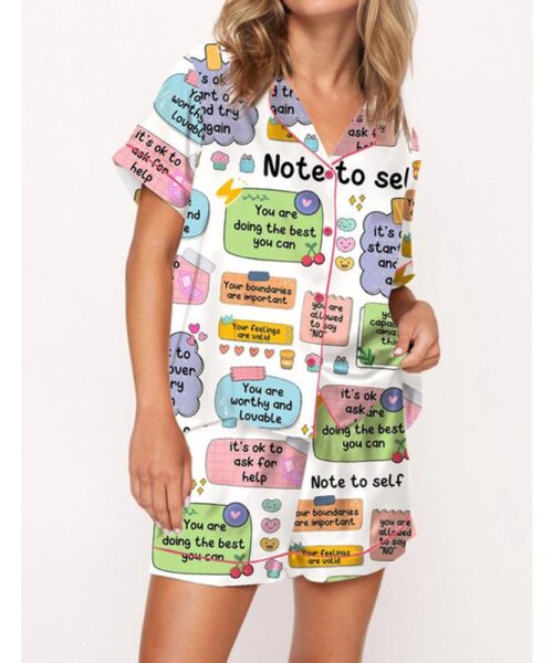 Note To Self Mental Health Satin Pajama Set For Women