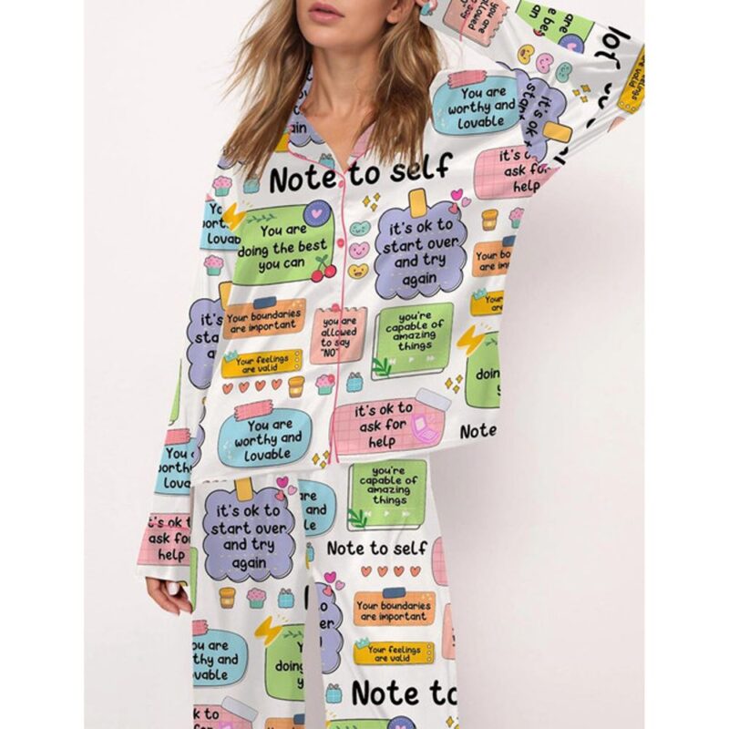 Note To Self Mental Health Satin Pajama Set For Women - Image 2