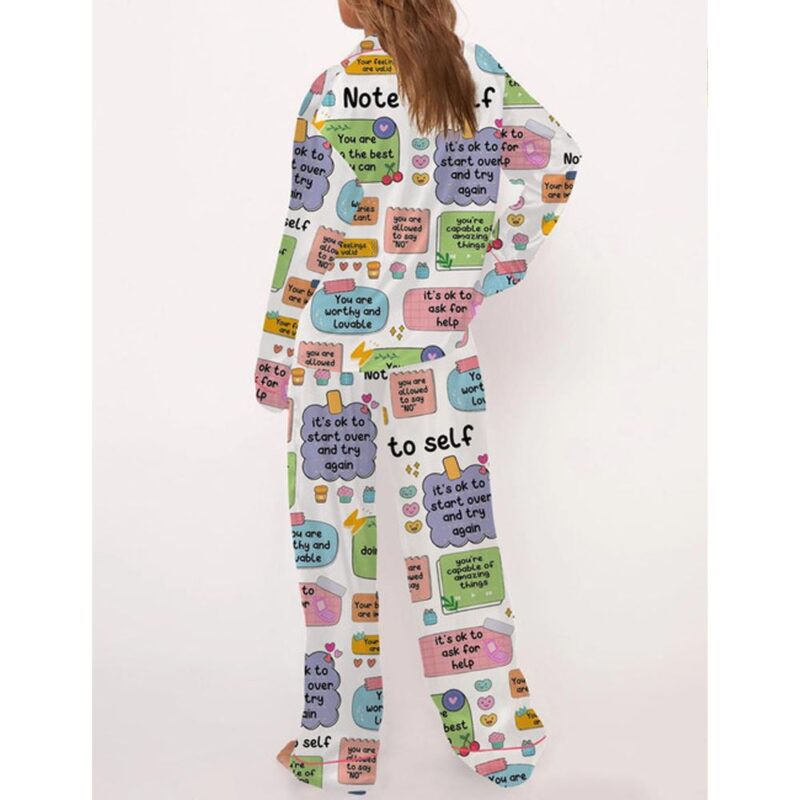 Note To Self Mental Health Satin Pajama Set For Women - Image 3