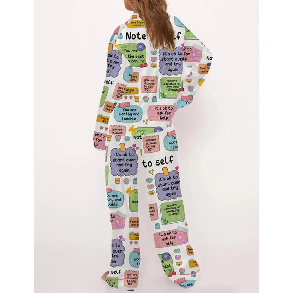 Note To Self Mental Health Satin Pajama Set For Women - Image 3