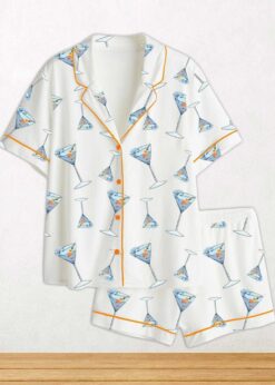 One Seatini Please Martini Short Sleeve Satin Pajama Set For Women