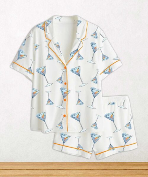 One Seatini Please Martini Short Sleeve Satin Pajama Set For Women