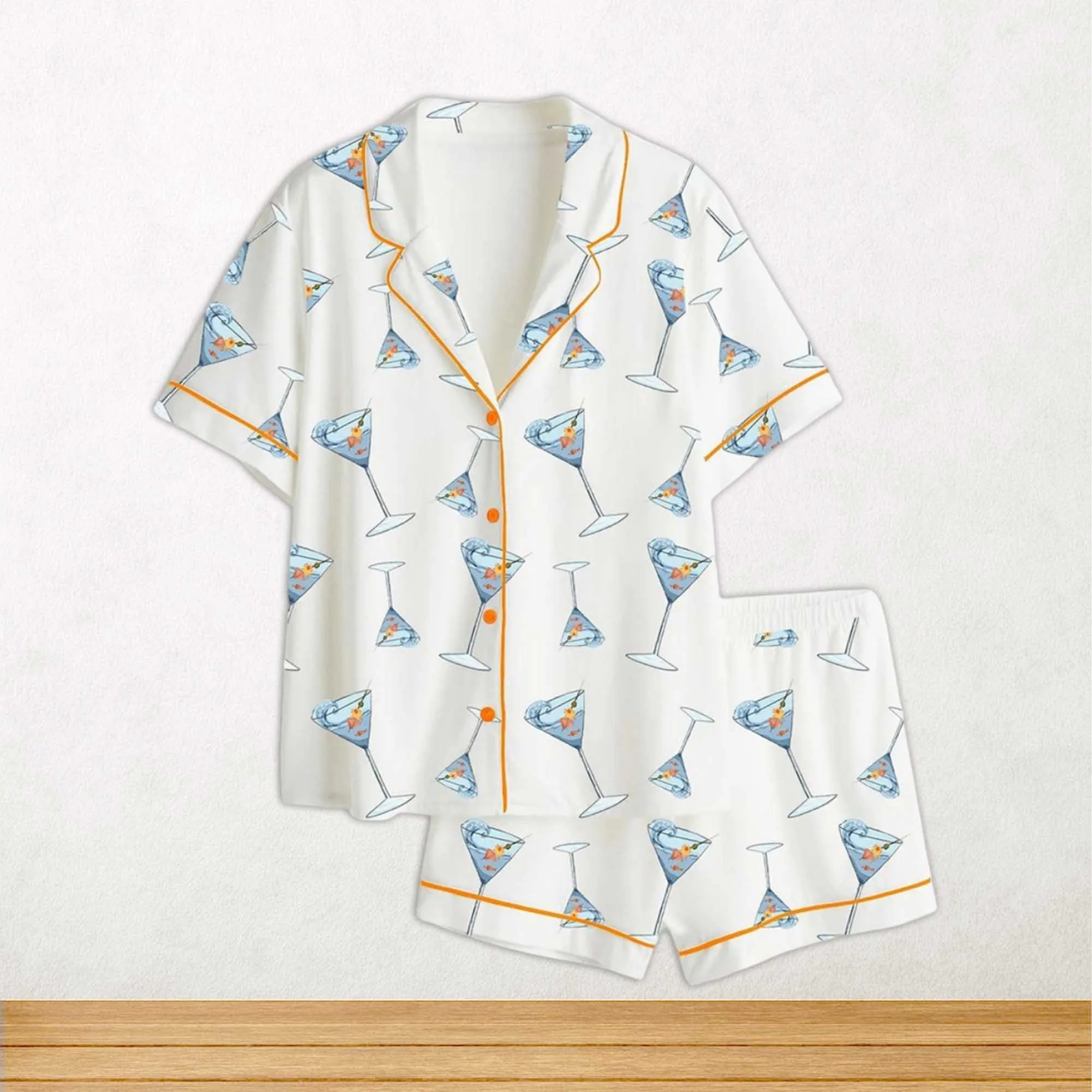 One Seatini Please Martini Short Sleeve Satin Pajama Set For Women