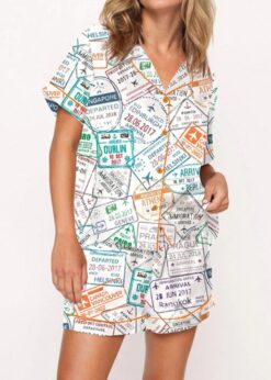 Passport Travel Stamps Pajama Set For Women