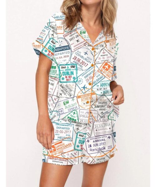 Passport Travel Stamps Pajama Set For Women