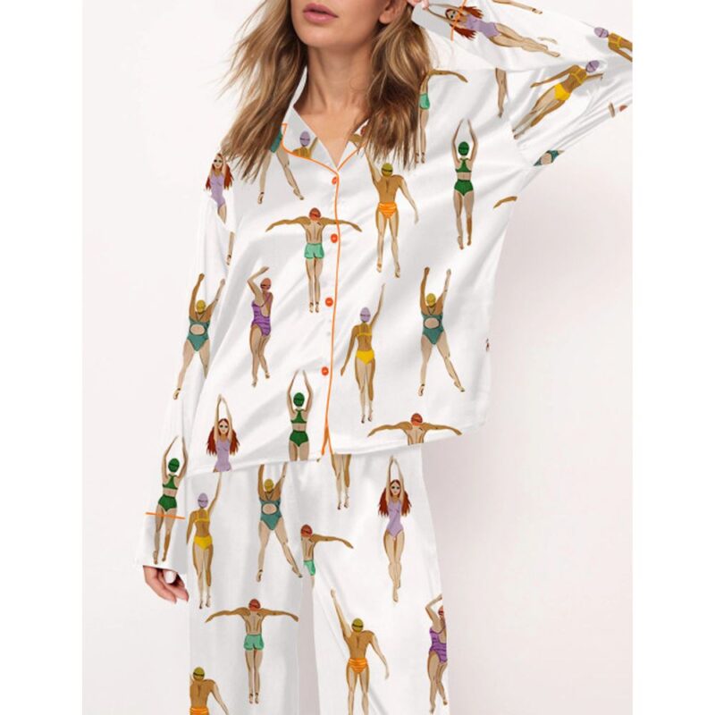 People Swimming Satin Pajama Set For Women - Image 2