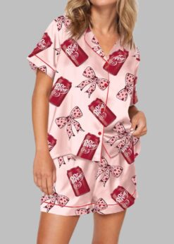 Pepper Drink Pink Coquette Bow Pajama Set For Women