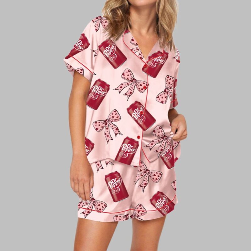 Pepper Drink Pink Coquette Bow Pajama Set For Women
