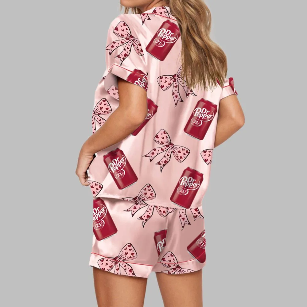 Drink Pink Coquette Bow Pajama Set For Women - Image 2