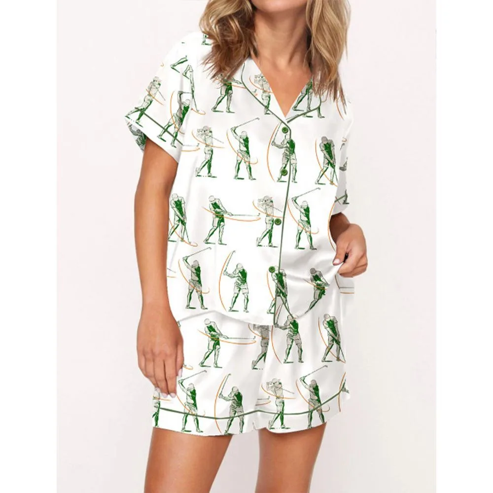 Phases Of A Golf Swing Satin Pajama Set For Women