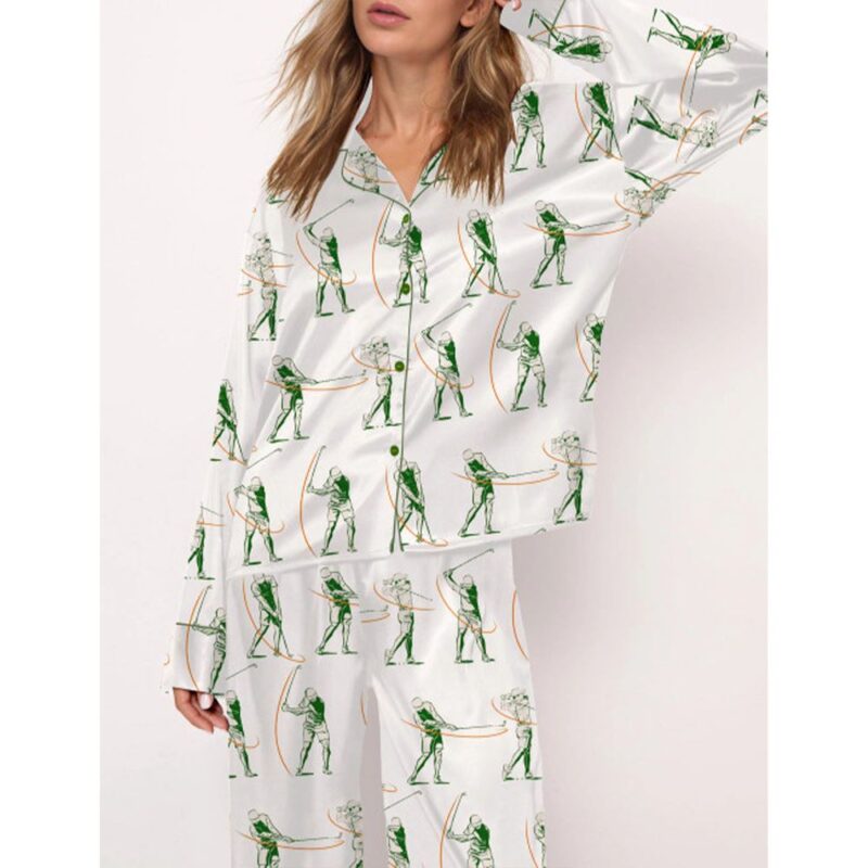 Phases Of A Golf Swing Satin Pajama Set For Women - Image 3