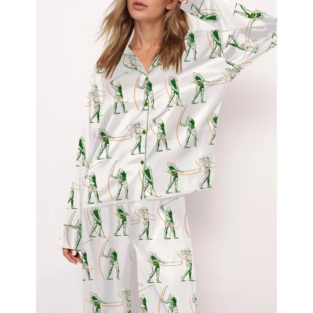 Phases Of A Golf Swing Satin Pajama Set For Women - Image 3