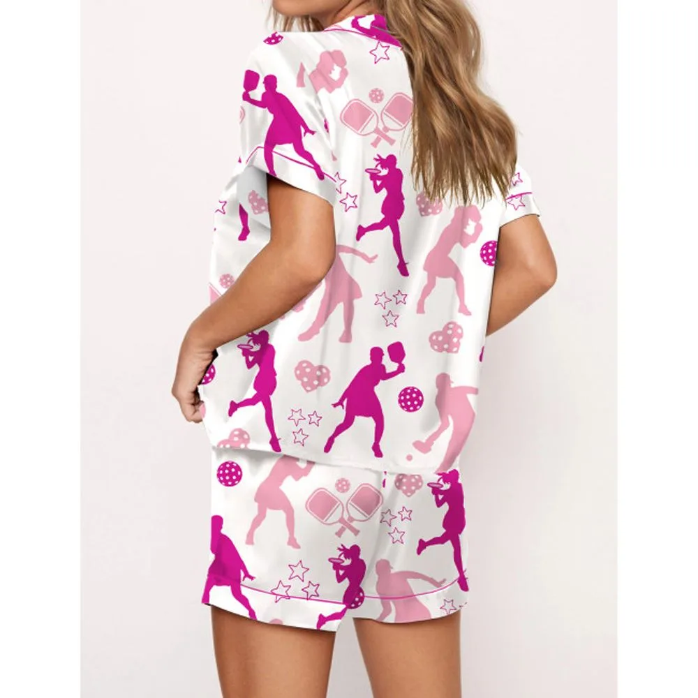Pickleball Girl Satin Pajama Set For Women - Image 2