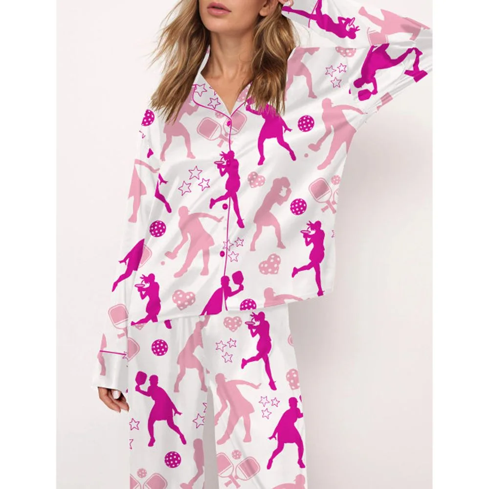 Pickleball Girl Satin Pajama Set For Women - Image 3