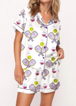 Pickleball Wine Satin Pajama Set For Women