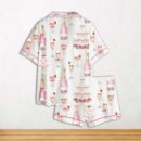 Pink Champagne Bridal Shower Champagne Tower Celebration Short Sleeve Satin Pajama Set For Women