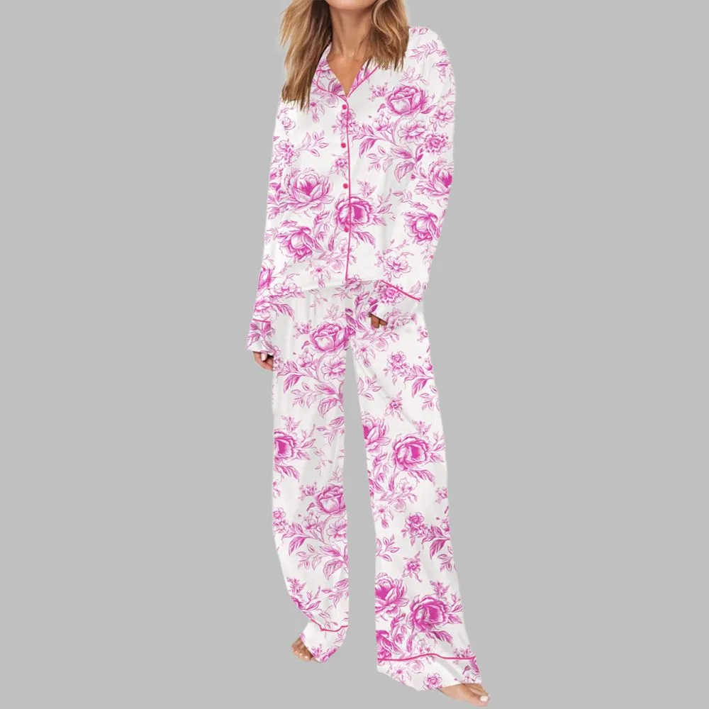 Pink Chinoiserie Floral Pajama Set - Image 2