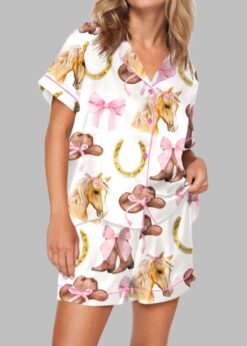 Pink Horse Pajama Set For Women