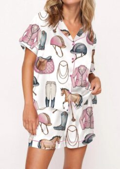 Pink Horseback Riding Pajama Set For Women