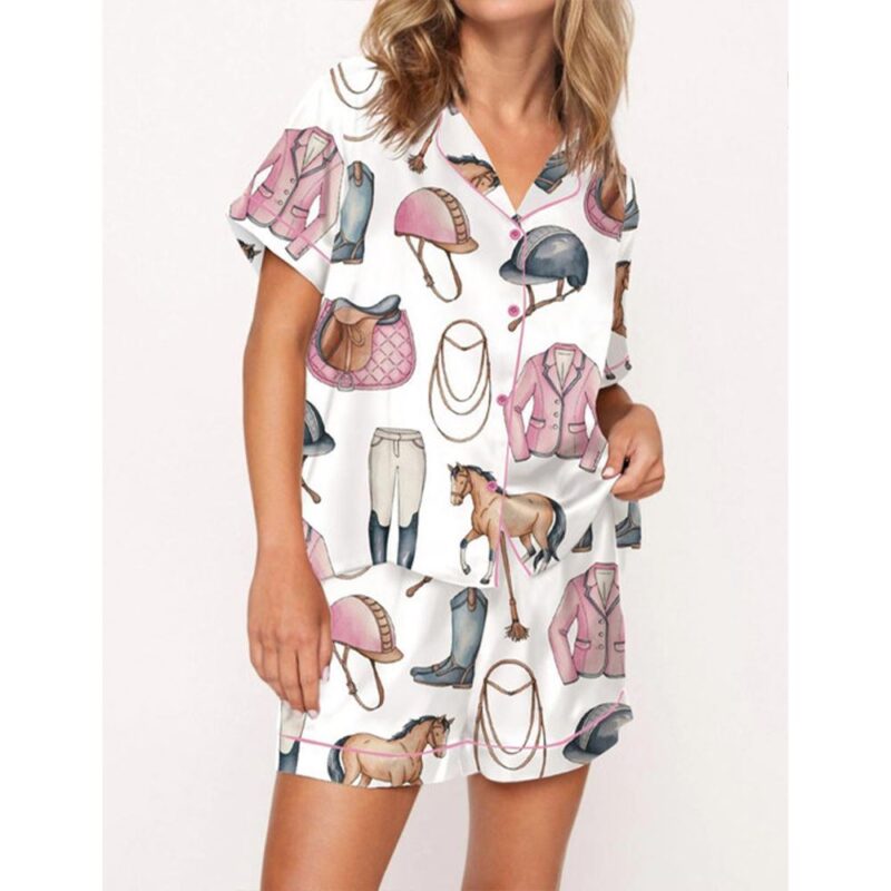 Pink Horseback Riding Pajama Set For Women