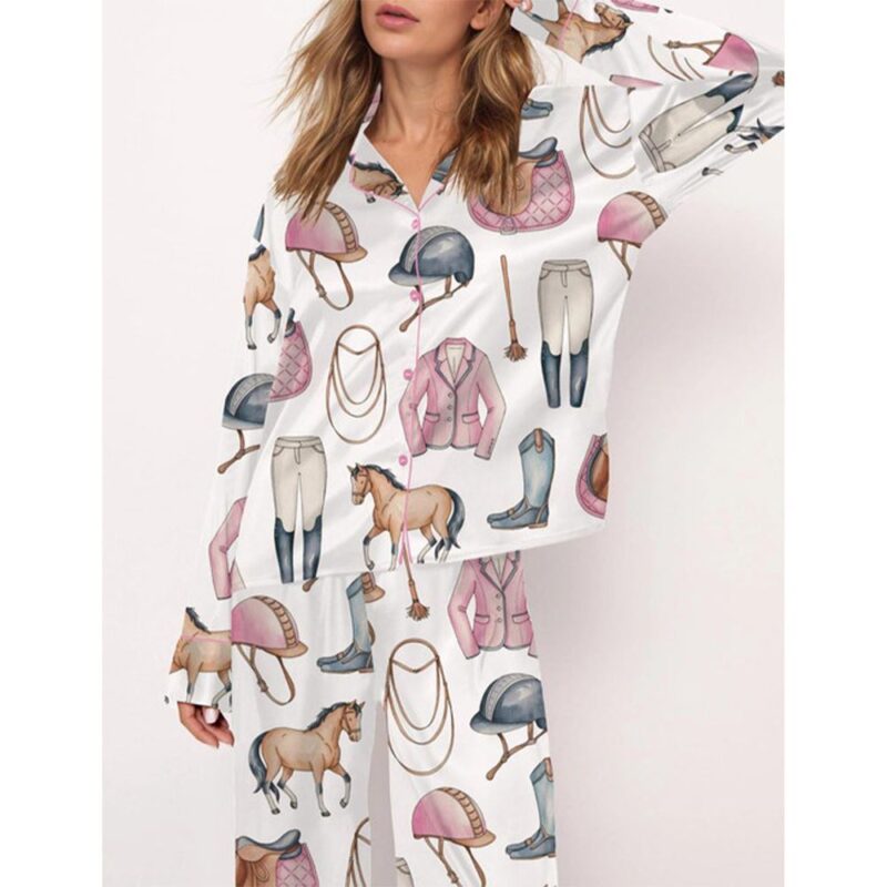 Pink Horseback Riding Pajama Set For Women - Image 2