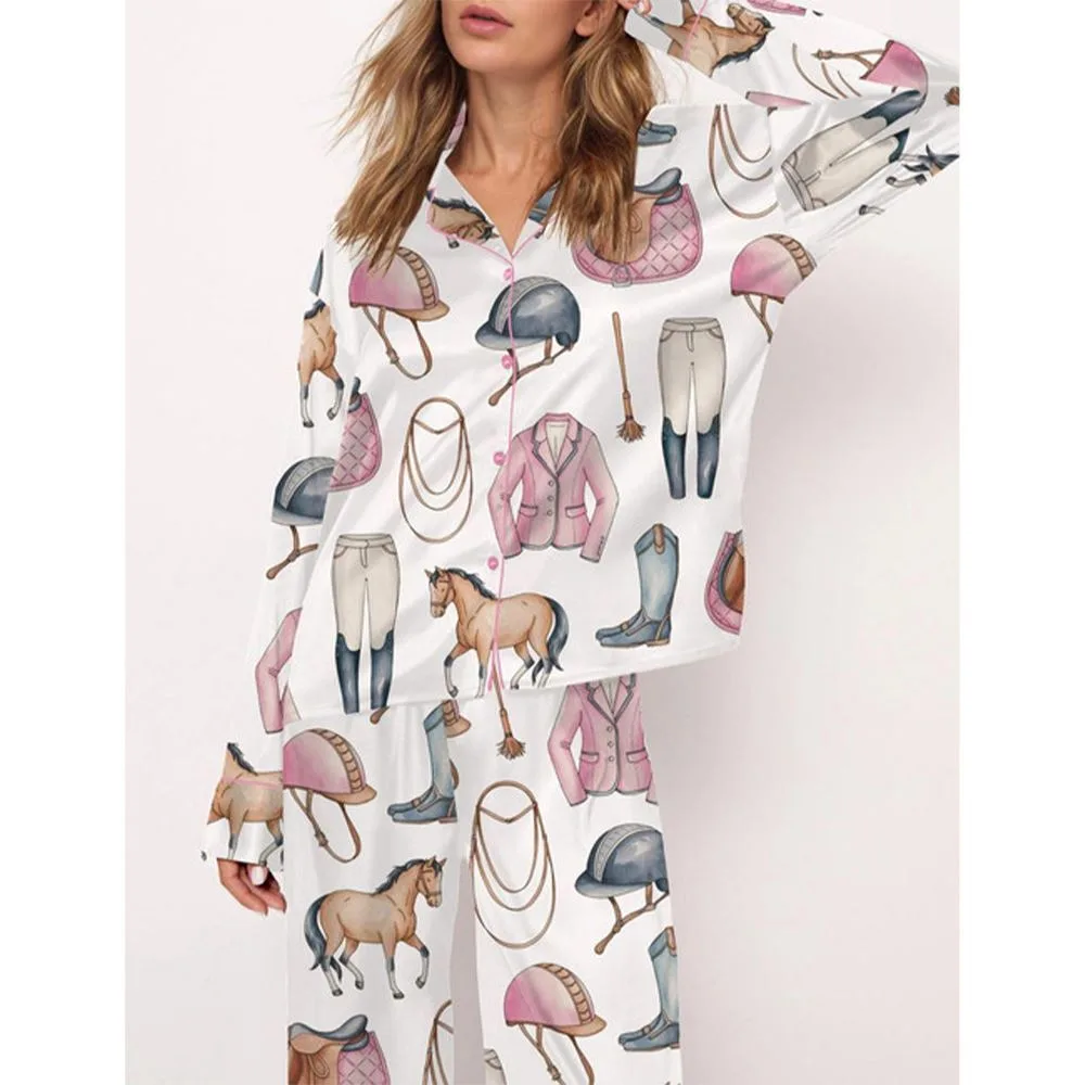 Pink Horseback Riding Pajama Set For Women - Image 2