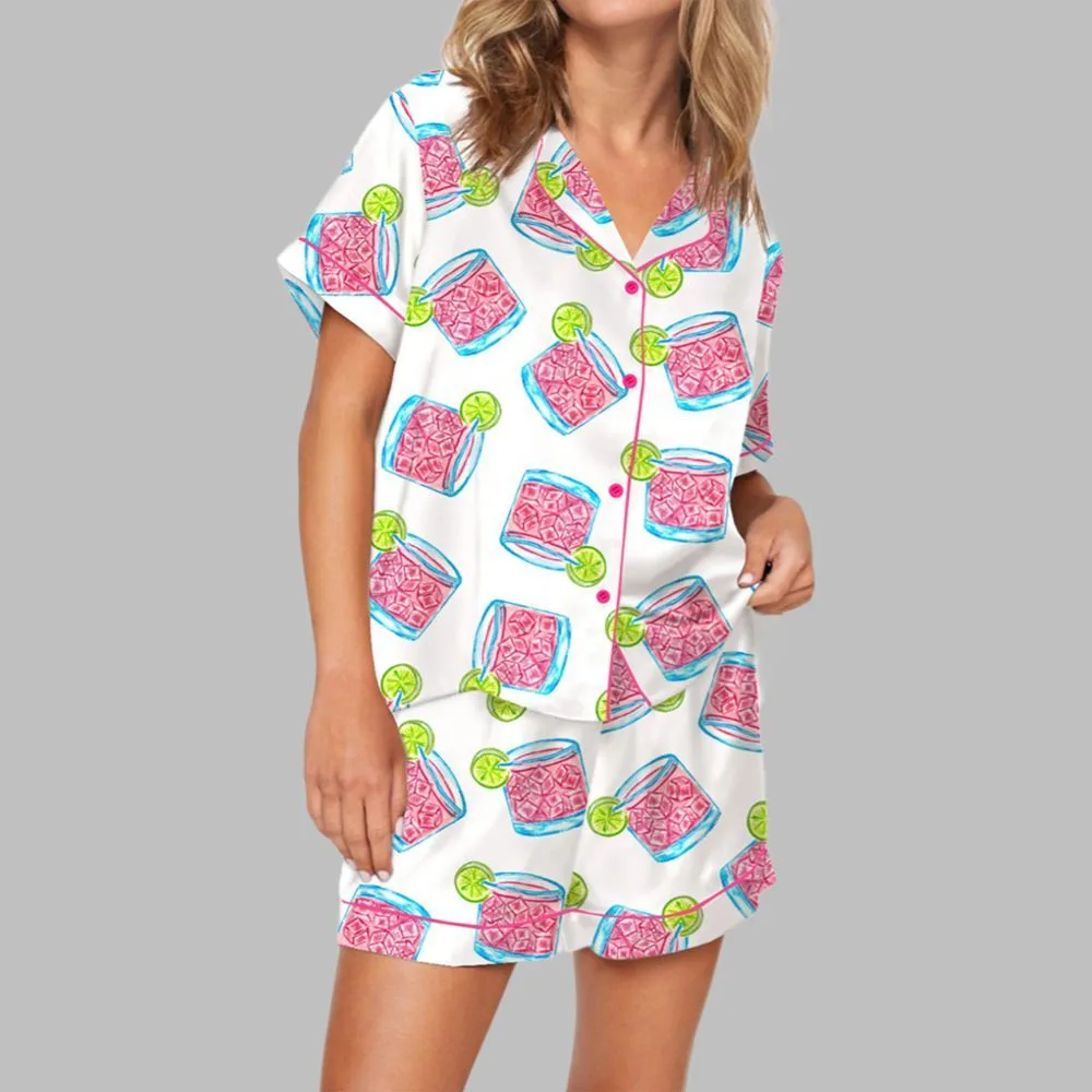 Pink Tequila Paloma Watercolor Pajama Set