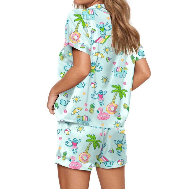 Pool Party Monkey Satin Pajama Set For Women - Image 6