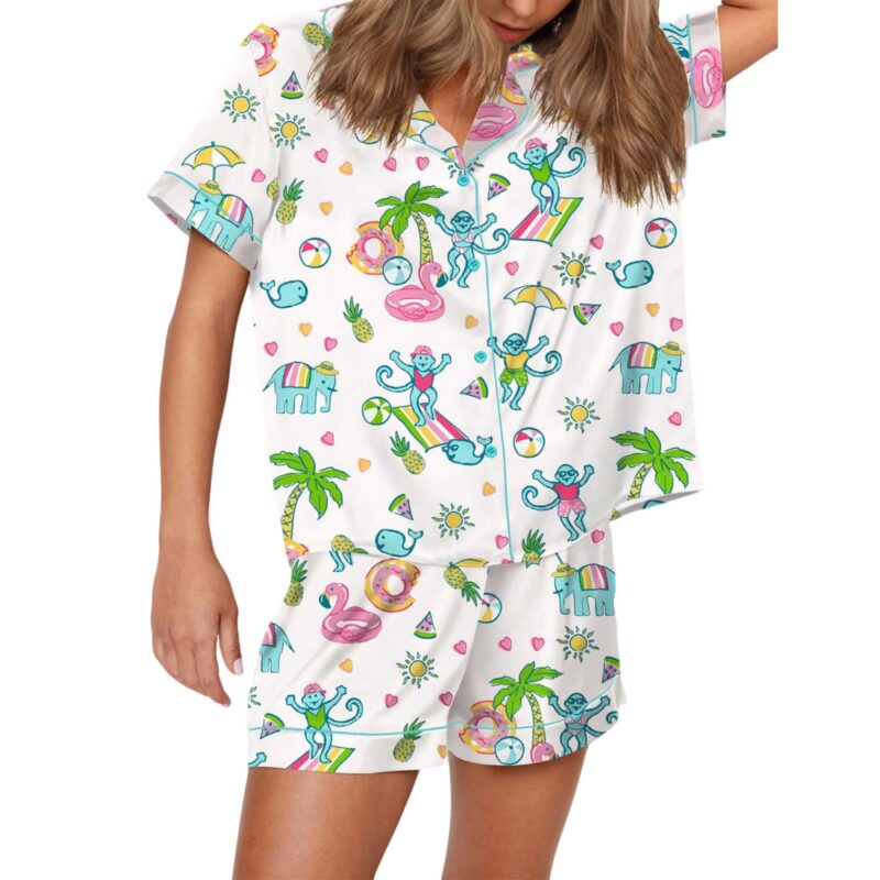 Pool Party Monkey Satin Pajama Set For Women - Image 4