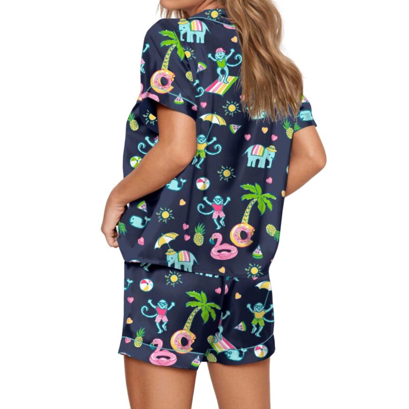 Pool Party Monkey Satin Pajama Set For Women - Image 5