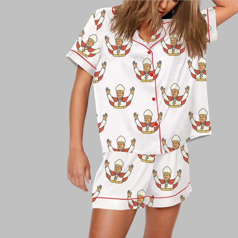 Pope Leo XIV Catholic Print Pajama Set - Image 2