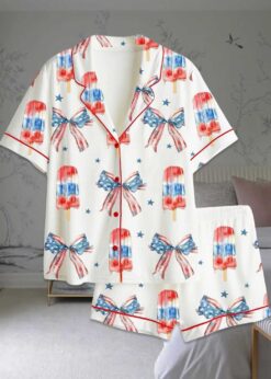 Popsicle Patriotic Coquette Bow American Satin Pajama Set