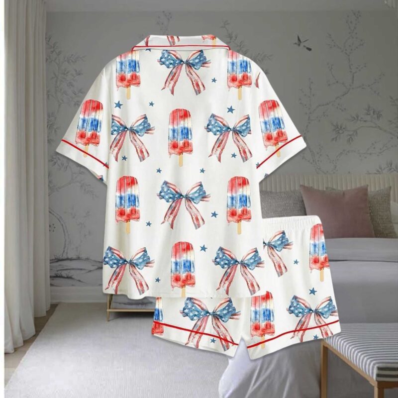 Popsicle Patriotic Coquette Bow American Satin Pajama Set - Image 2
