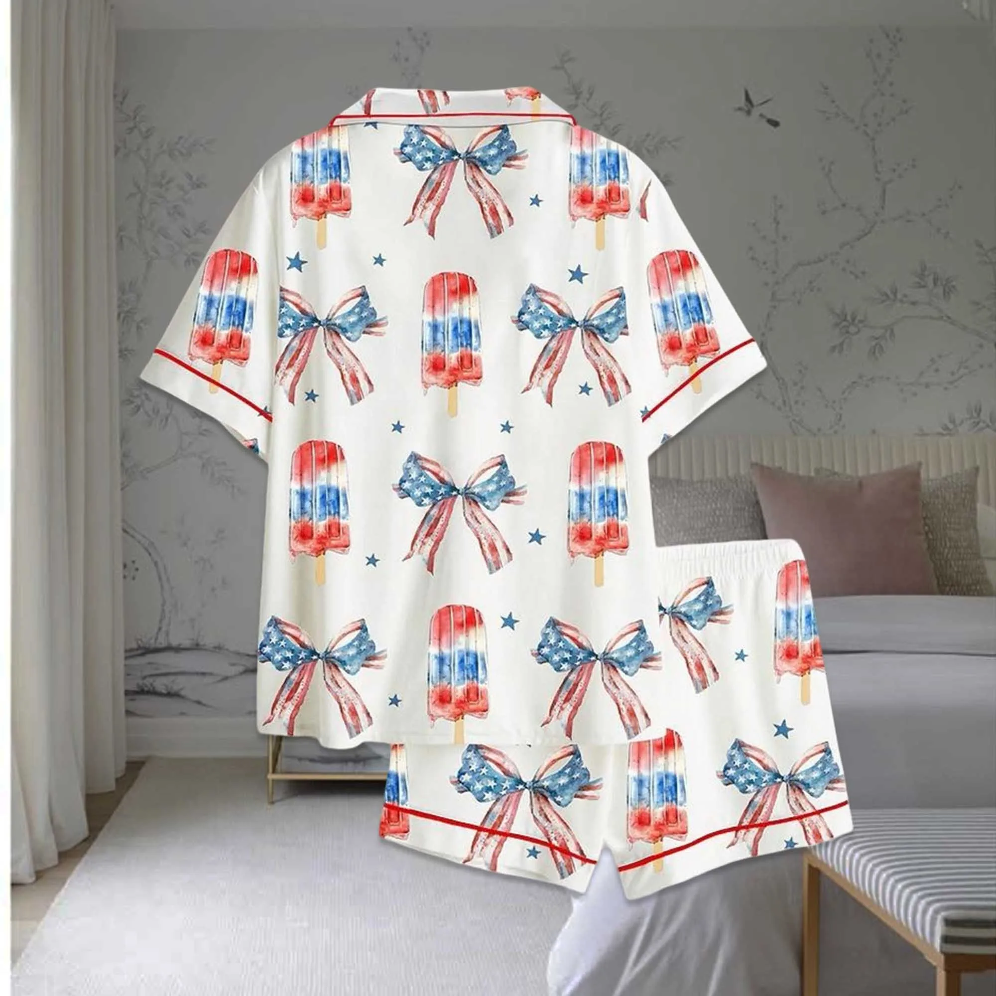 Popsicle Patriotic Coquette Bow American Satin Pajama Set - Image 2