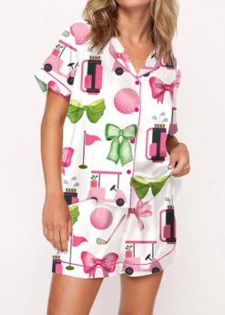 Preppy Coquette Golf Satin Pajama Set For Women