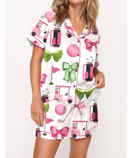 Preppy Coquette Golf Satin Pajama Set For Women
