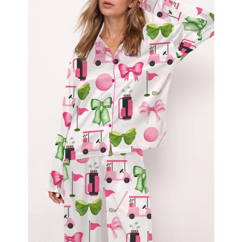 Preppy Coquette Golf Satin Pajama Set For Women - Image 2