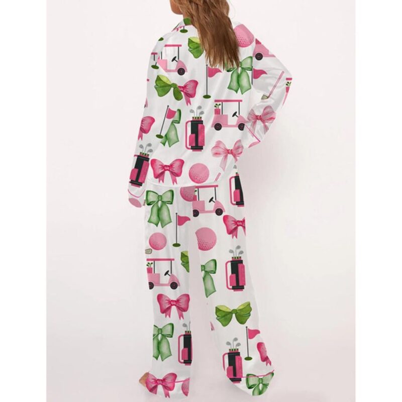 Preppy Coquette Golf Satin Pajama Set For Women - Image 3
