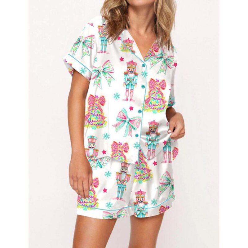 Preppy Nutcracker Christmas Satin Pajama Set For Women