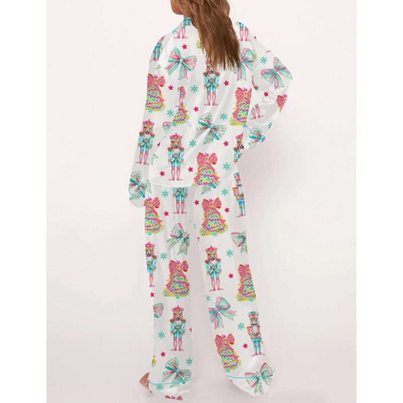 Preppy Nutcracker Christmas Satin Pajama Set For Women - Image 3