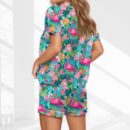 Preppy Tropical Flamingo Satin Pajama Set For Women