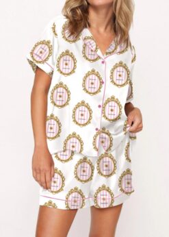 Press For Champagne Button Satin Pajama Set For Women