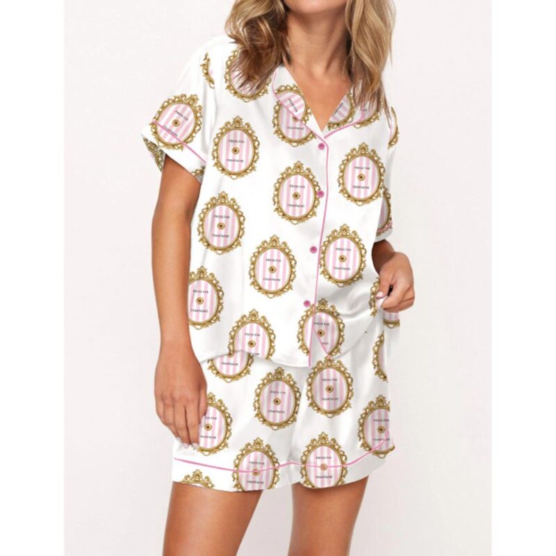 Press For Champagne Button Satin Pajama Set For Women