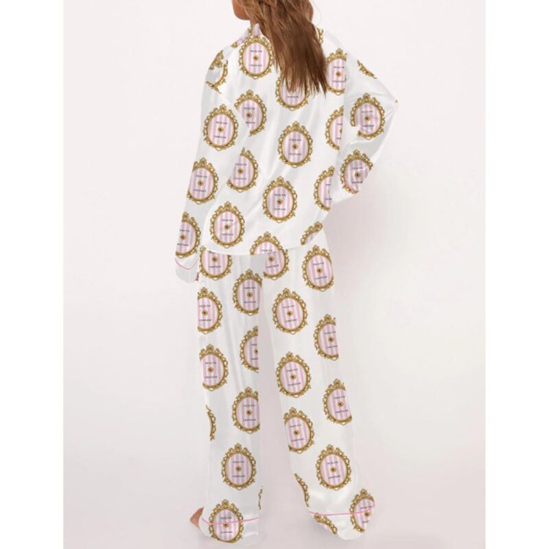 Press For Champagne Button Satin Pajama Set For Women - Image 3